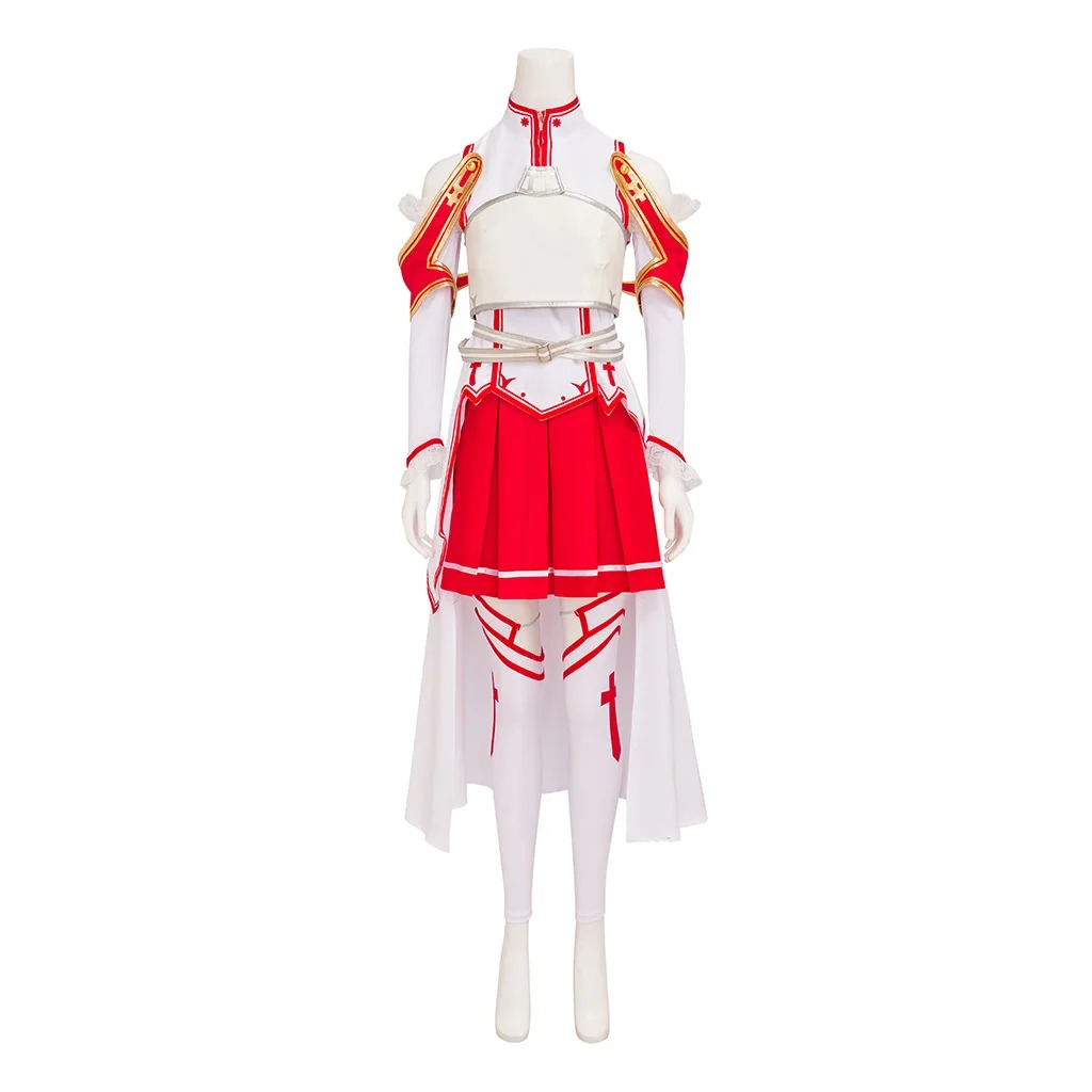 Cosplay da Asuna Yuuki com saia vermelha e saia longa branca, Sword Art Online