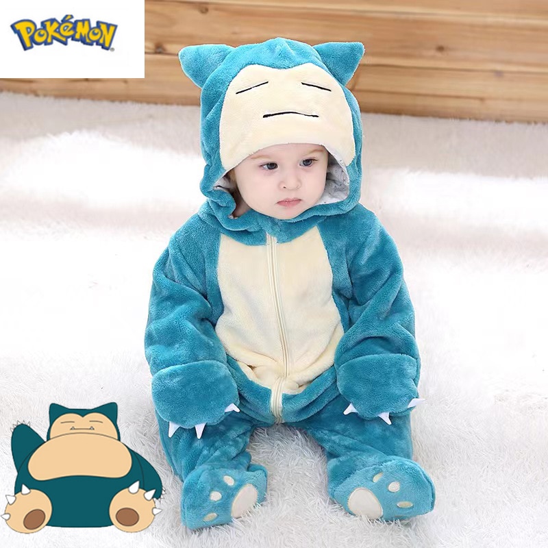 Macacão de bebê do Snorlax, de Pokémon, verde-azulado com orelhas no capuz
