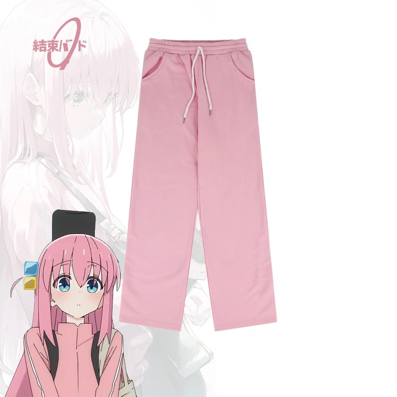 Calça rosa de cordão do cosplay da Hitori Gotoh, a Bocchi, de Bocchi the Rock!
