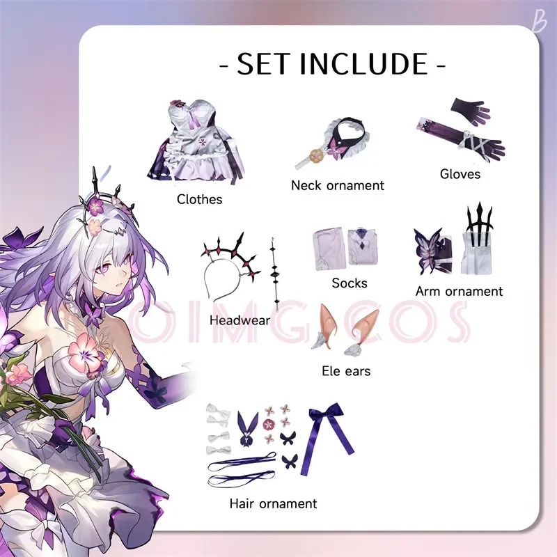Acessórios do cosplay da Castorice: vestido, luvas, enfeites, meias e orelhas