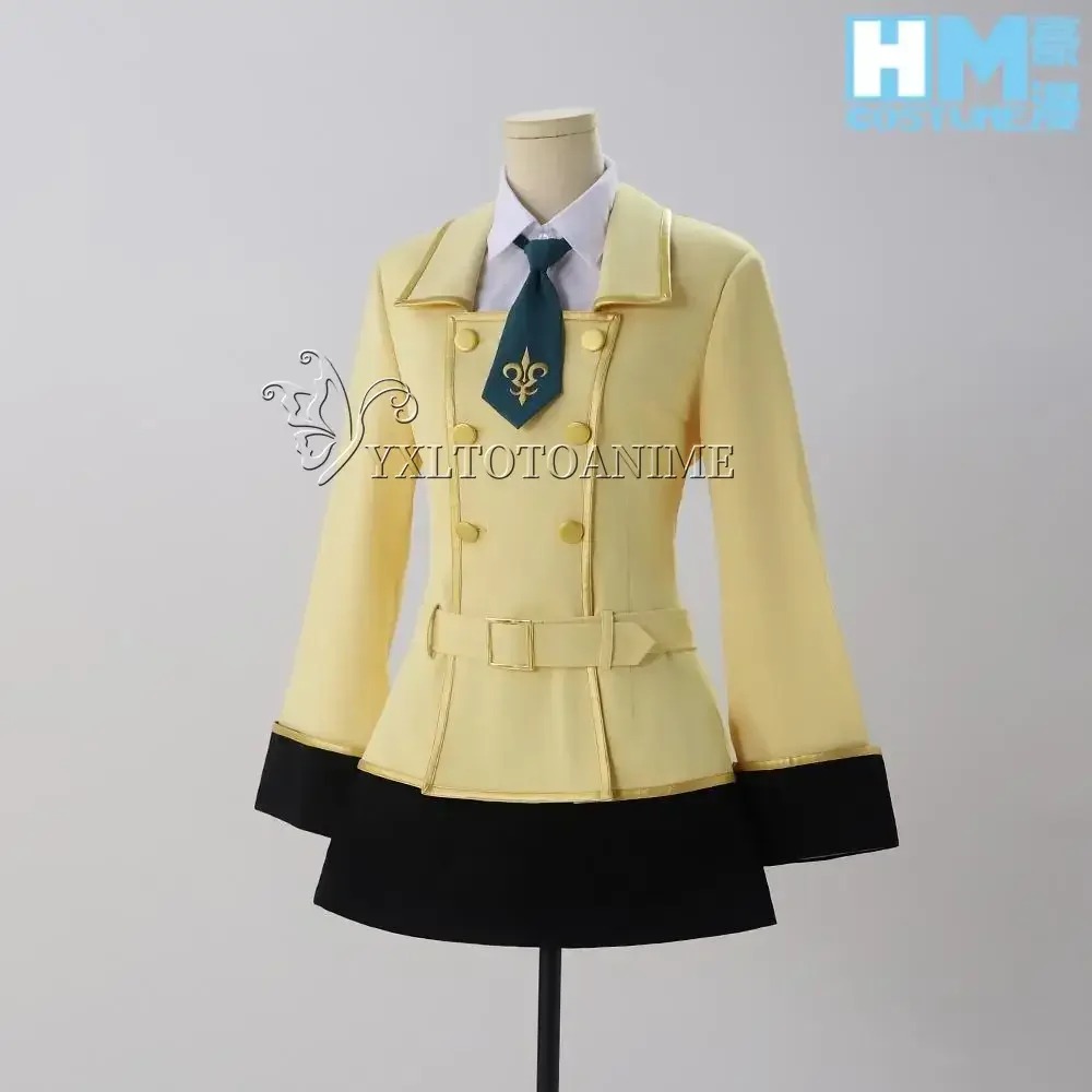 Peruca verde longa e uniforme amarelo da C.C. com gravata verde e saia preta, Code Geass