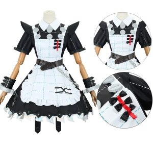 Vestido de empregada preto e avental branco da Corin Wickes, Zenless Zone Zero, em manequim