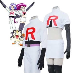 Trajes da Equipe Rocket, de Pokémon: uniformes brancos com R vermelho e luvas pretas