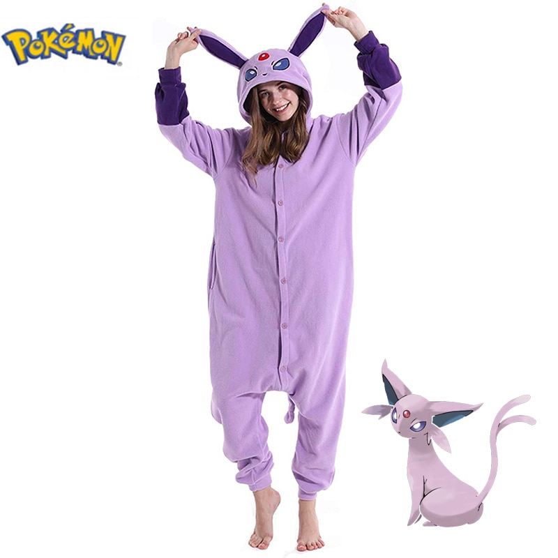Macacão pijama lilás do Espeon, de Pokémon, com orelhas no capuz
