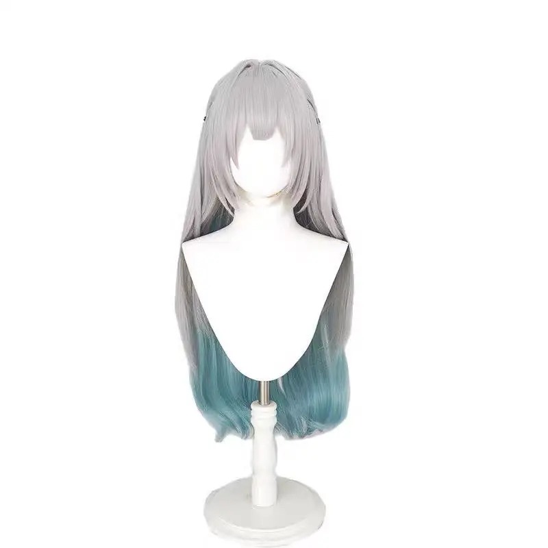 Peruca prateada de pontas verde-água do cosplay da Firefly, de Honkai: Star Rail