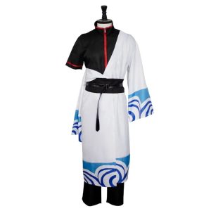 Quimono branco com ondas azuis do cosplay do Gintoki Sakata em manequim, Gintama