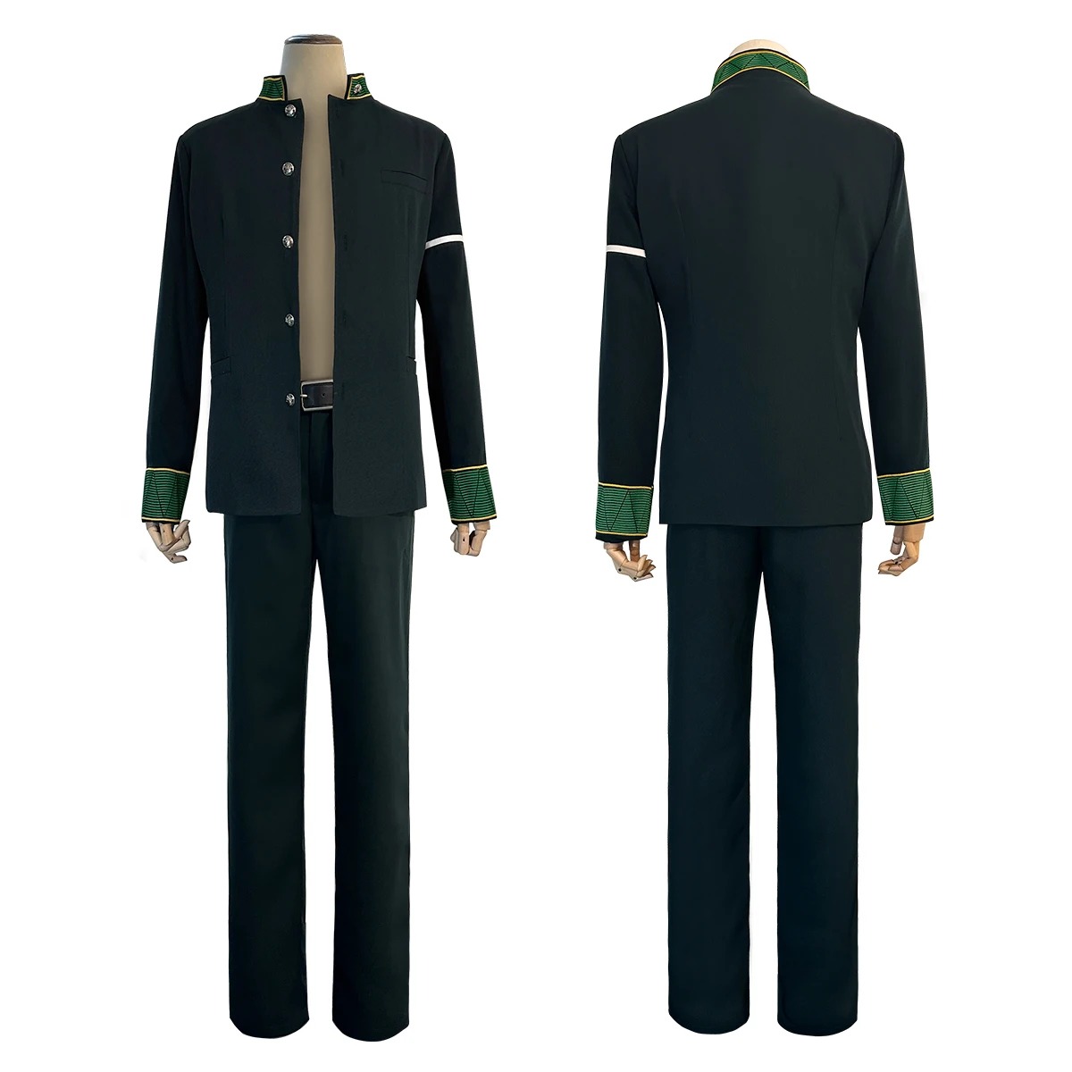 Frente e costas do uniforme do Sakura, de Wind Breaker, num manequim