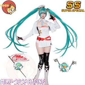 Hatsune Miku Racing 2023: traje branco e vermelho com peruca turquesa