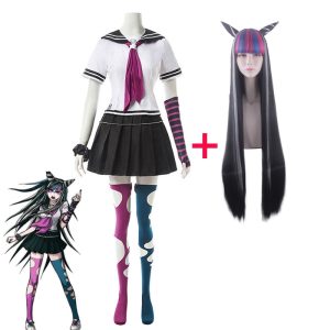 Traje da Ibuki Mioda, de Danganronpa: uniforme de marinheira, meias, mangas listradas e peruca