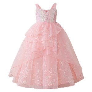 Vestido infantil rosa da Glinda, Wicked, de tule em camadas e busto de lantejoulas
