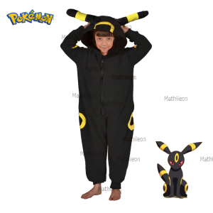 Macacão pijama infantil preto do Umbreon, de Pokémon, com anéis amarelos