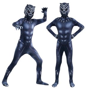 Macacão infantil preto do Pantera Negra, da Marvel, com máscara