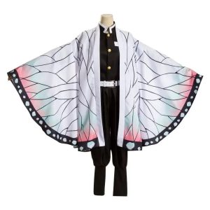 Uniforme preto com haori de borboleta do cosplay da Kanae Kochou em manequim, Demon Slayer