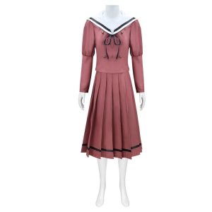 Uniforme da Kaoruko Waguri, de Kaoru Hana wa Rin to Saku, em manequim, com blusa rosada, gola marinheiro e saia longa