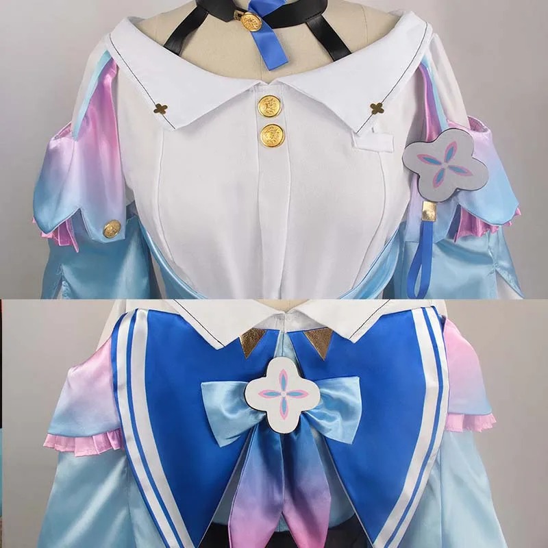 Gola, laço e mangas rosa e azul do cosplay da March 7th