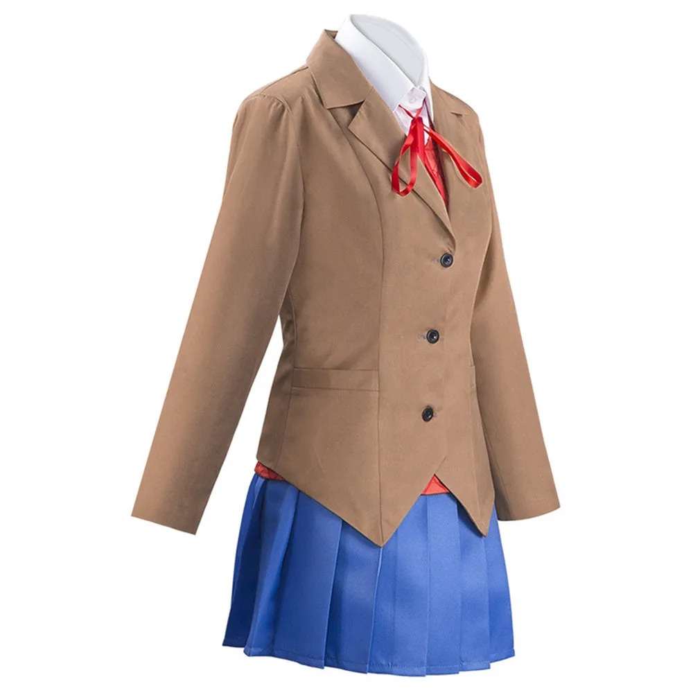 Lado do uniforme escolar da Monika, de Doki Doki Literature Club, com laço vermelho