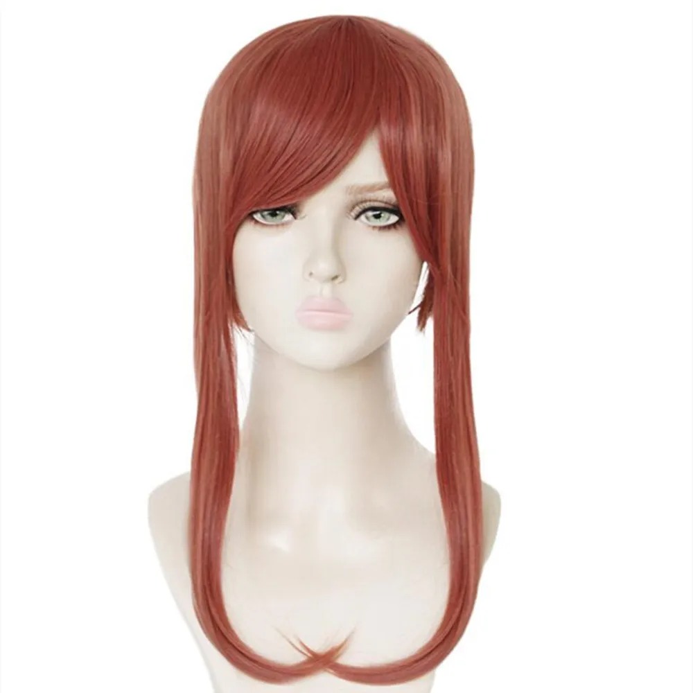 Peruca castanho-avermelhada lisa com franja lateral do cosplay da Monika, de Doki Doki Literature Club