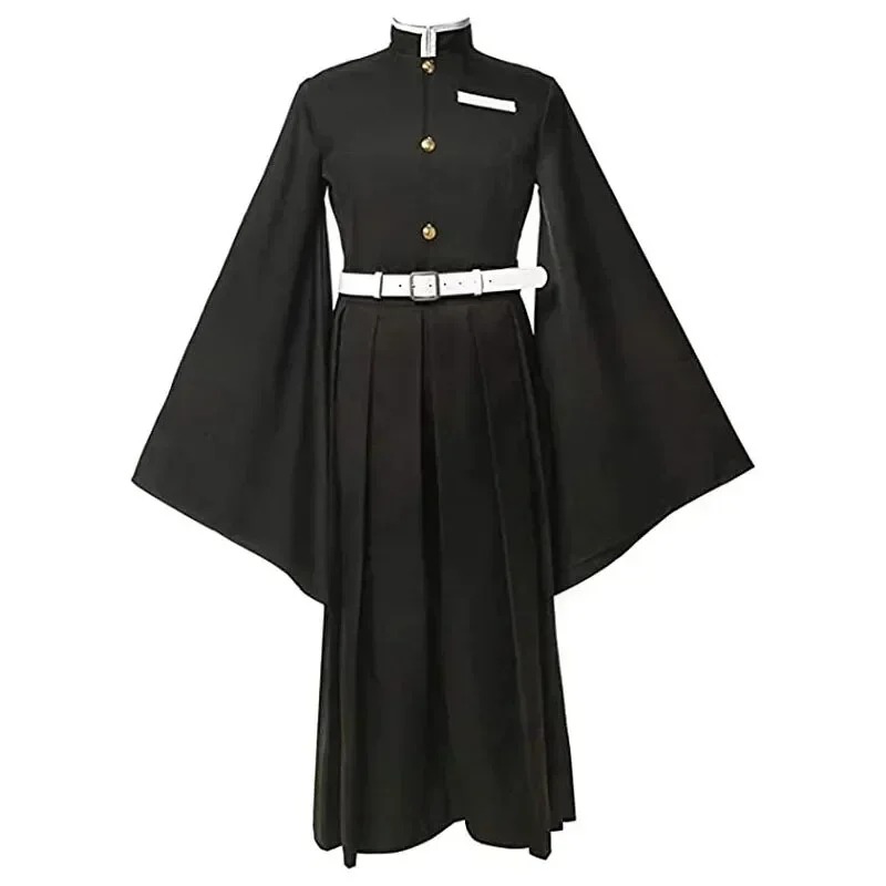 Uniforme preto de gola alta e cinto branco do cosplay do Muichiro Tokito, de Demon Slayer