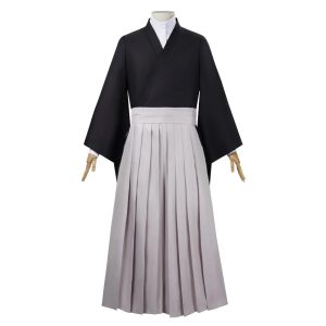 Quimono preto e hakama cinza do cosplay do Naoya Zenin em manequim, Jujutsu Kaisen