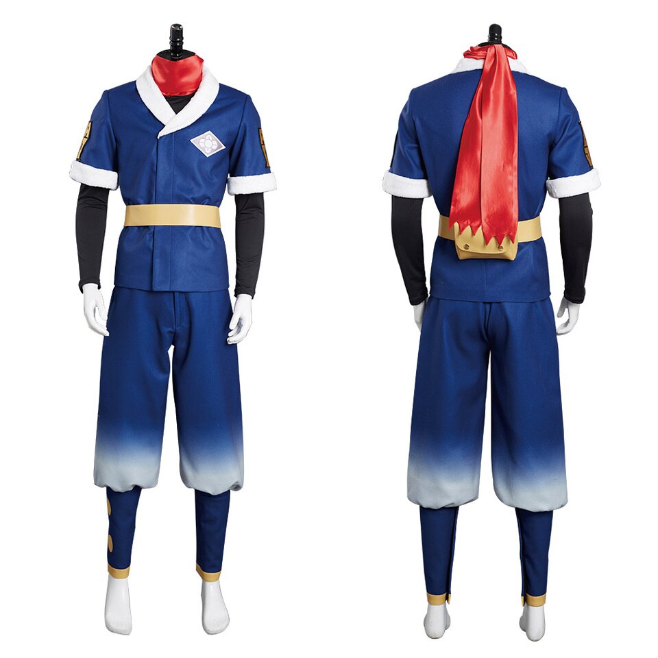 Traje da Rei, de Pokémon Legends: Arceus: conjunto azul com cachecol vermelho