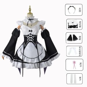 Vestido de empregada preto e branco do cosplay da Rem e da Ram em manequim, Re:Zero