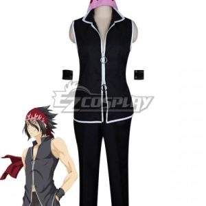 Traje do Ryo Kurokiba, de Food Wars: colete preto sem manga e calça preta
