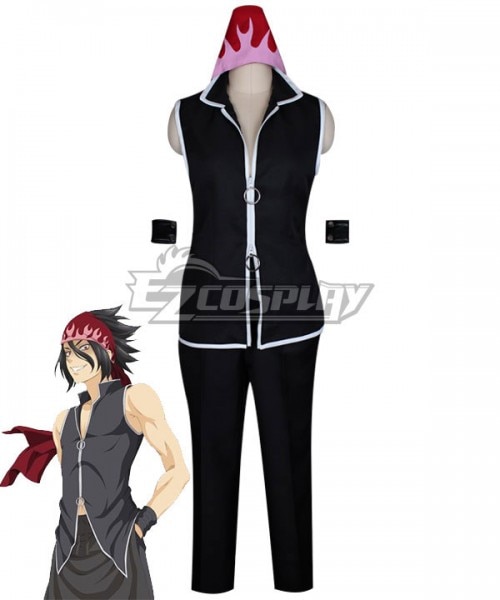 Traje do Ryo Kurokiba, de Food Wars: colete preto sem manga e calça preta