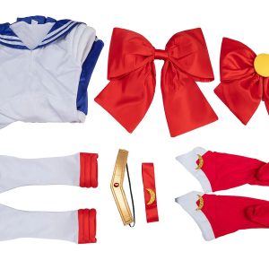 Blusa de marinheiro, laços vermelhos, luvas e braçadeiras do cosplay da Sailor Moon