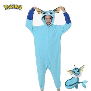 Macacão pijama azul do Vaporeon, de Pokémon, com orelhas no capuz