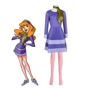 Traje da Daphne, de Scooby-Doo: vestido lilás com lenço verde
