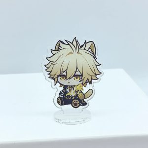 Display de acrílico chibi de gatinho de cabelo loiro de Honkai: Star Rail, em base transparente