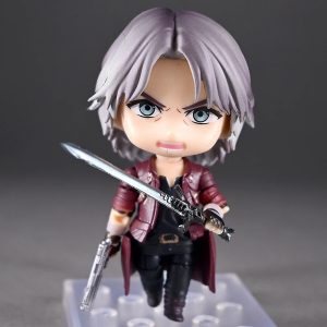 Dante chibi de casaco vermelho com a espada em punho, figure de Devil May Cry 5