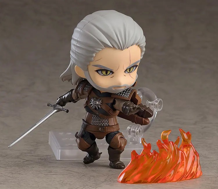 Figure do Geralt, de The Witcher, lançando o sinal de fogo, com efeito laranja na base