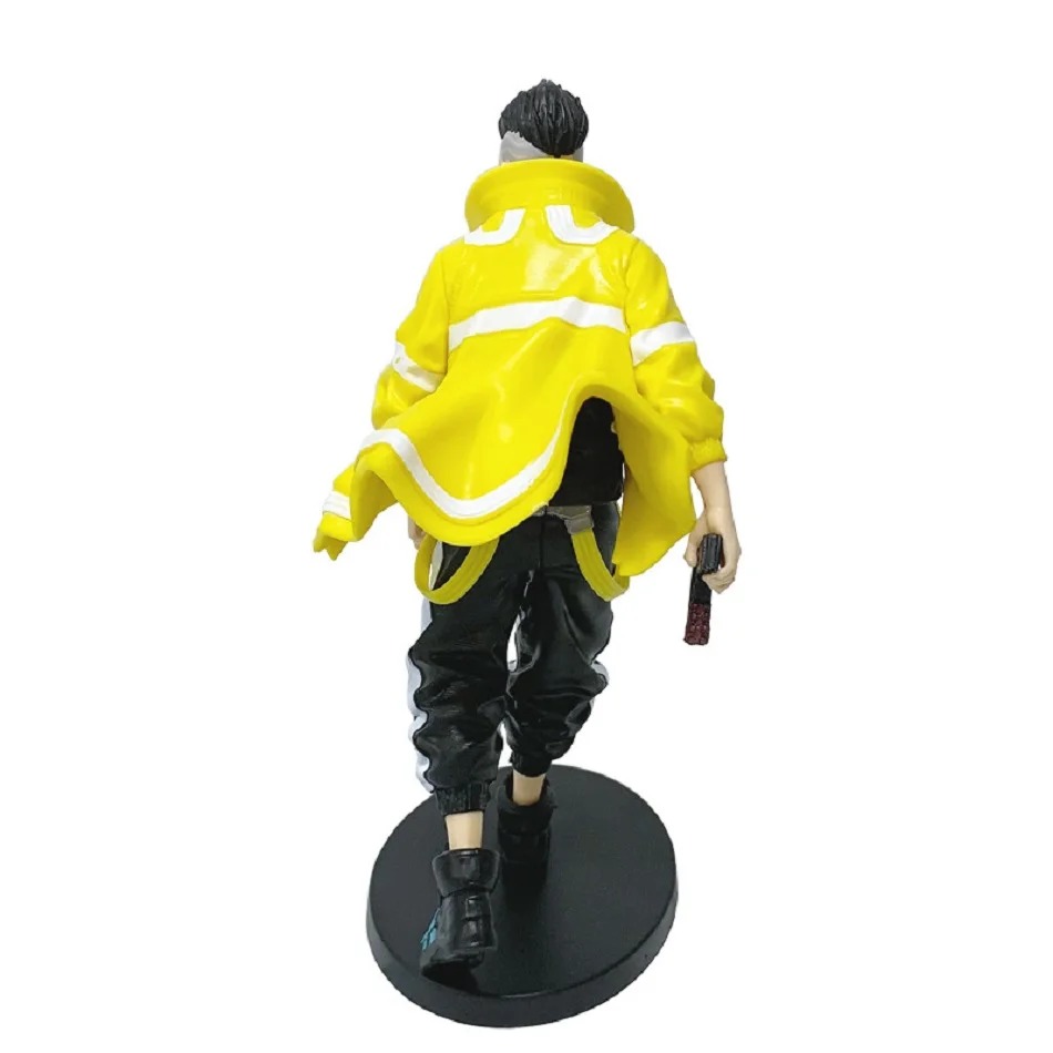 Costas da figure do David Martinez, de Cyberpunk: Edgerunners, com a jaqueta amarela