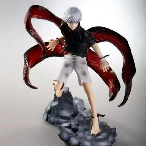 Figure do Ken Kaneki, de Tokyo Ghoul, de cabelo branco, com os tentáculos vermelhos da kagune abertos