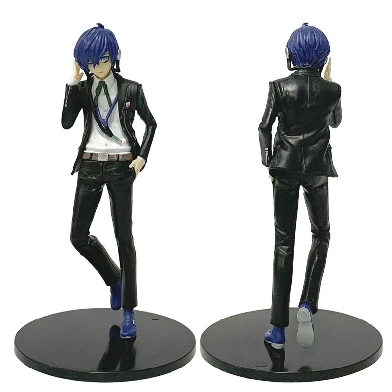 Figure do Makoto Yuki, de Persona 3, mostrada de frente e de costas, de uniforme preto