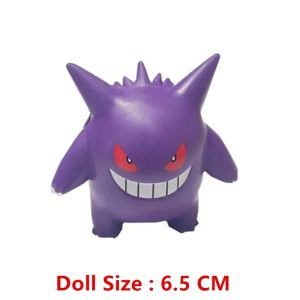 Gengar de Pokémon, roxo e de olhos vermelhos, em figure de 6,5 cm com sorriso de dentes brancos