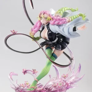 Mitsuri Kanroji, de Demon Slayer, com espada chicote sobre base de efeito rosa