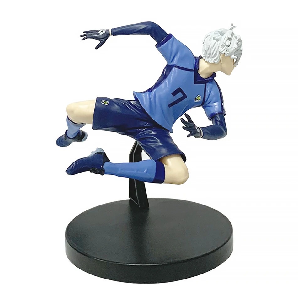 Nagi Seishiro de Blue Lock em figure, em salto, de uniforme azul nº 7 sobre base preta