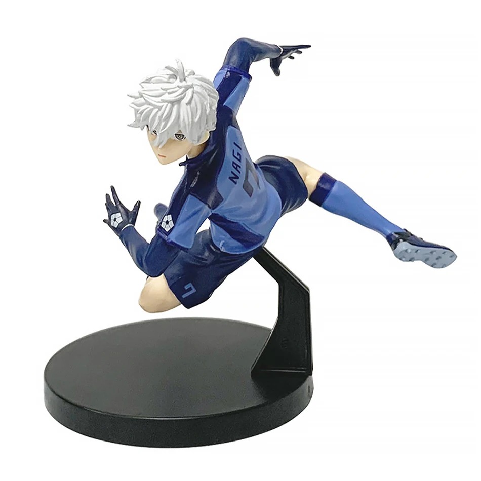 Nagi Seishiro de Blue Lock em figure, de lado, com cabelo branco, sobre base redonda preta