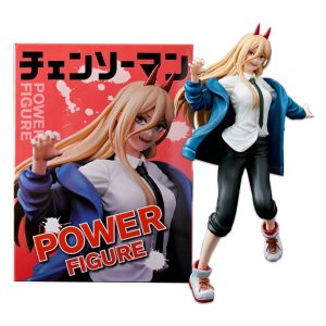 Figure da Power, de Chainsaw Man, em corrida, ao lado da caixa vermelha