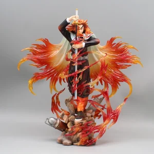 Kyojuro Rengoku, de Demon Slayer, com espada erguida e efeito de chamas