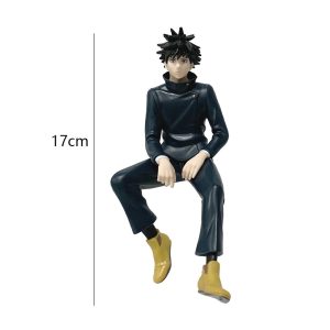 Megumi Fushiguro sentado em figure de PVC de Jujutsu Kaisen, uniforme azul-escuro e 17 cm