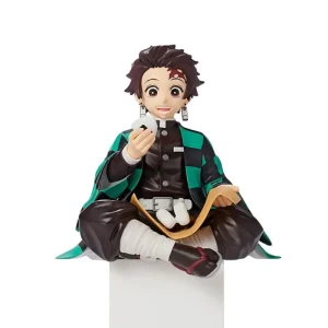Tanjiro Kamado sentado, de Demon Slayer, com haori xadrez verde e preto