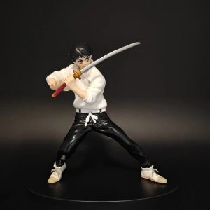 Yuta Okkotsu de uniforme branco e espada em punho, figure de Jujutsu Kaisen, sobre base preta