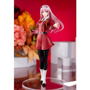 Figure da Zero Two, de Darling in the Franxx, com uniforme vermelho e cabelo rosa