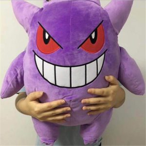 Pelúcia do Gengar, de Pokémon, roxa com olhos vermelhos e sorriso largo