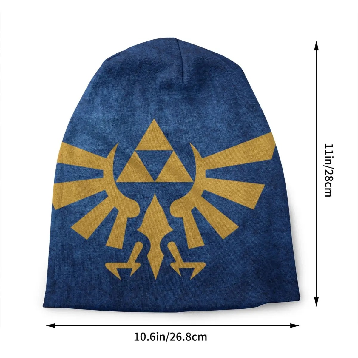 Gorro de Zelda com brasão dourado e medidas de 26,8 por 28 centímetros