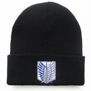 Gorro de tricô preto com as Asas da Liberdade bordadas, de Attack on Titan
