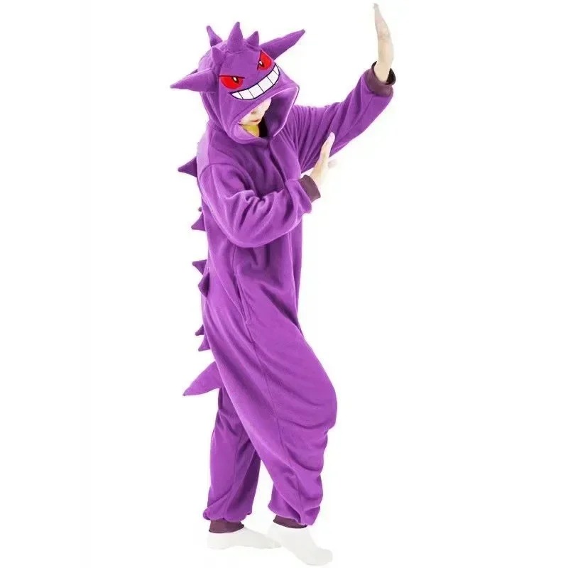Macacão roxo do Gengar de lado, com espinhos e capuz do Pokémon